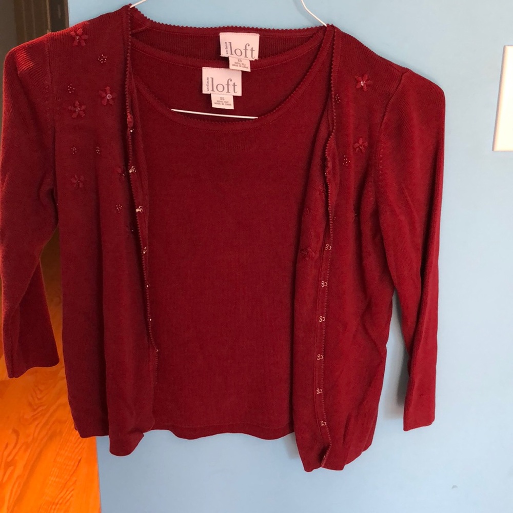 Ann Taylor loft silk sweater w/ matching cardigan